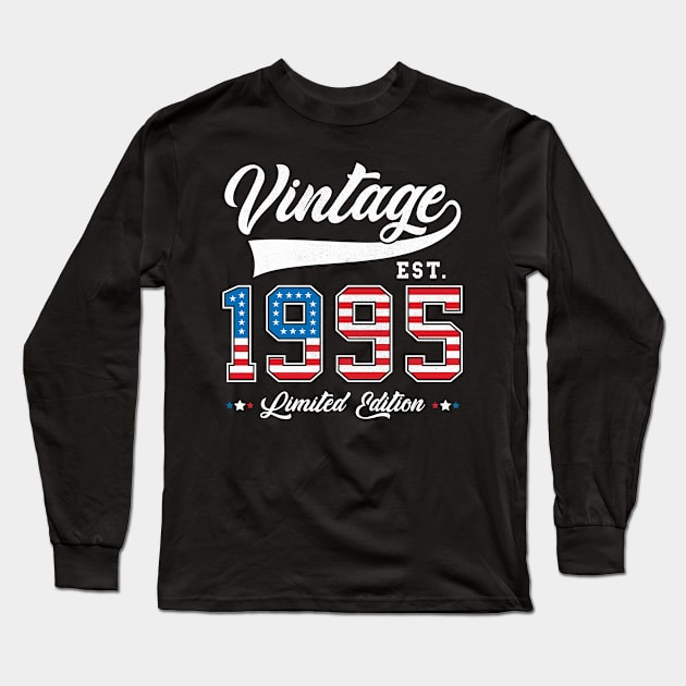 28th Birthday Patriotic Vintage 1995 USA Flag 4th of July Long Sleeve T-Shirt by BramCrye